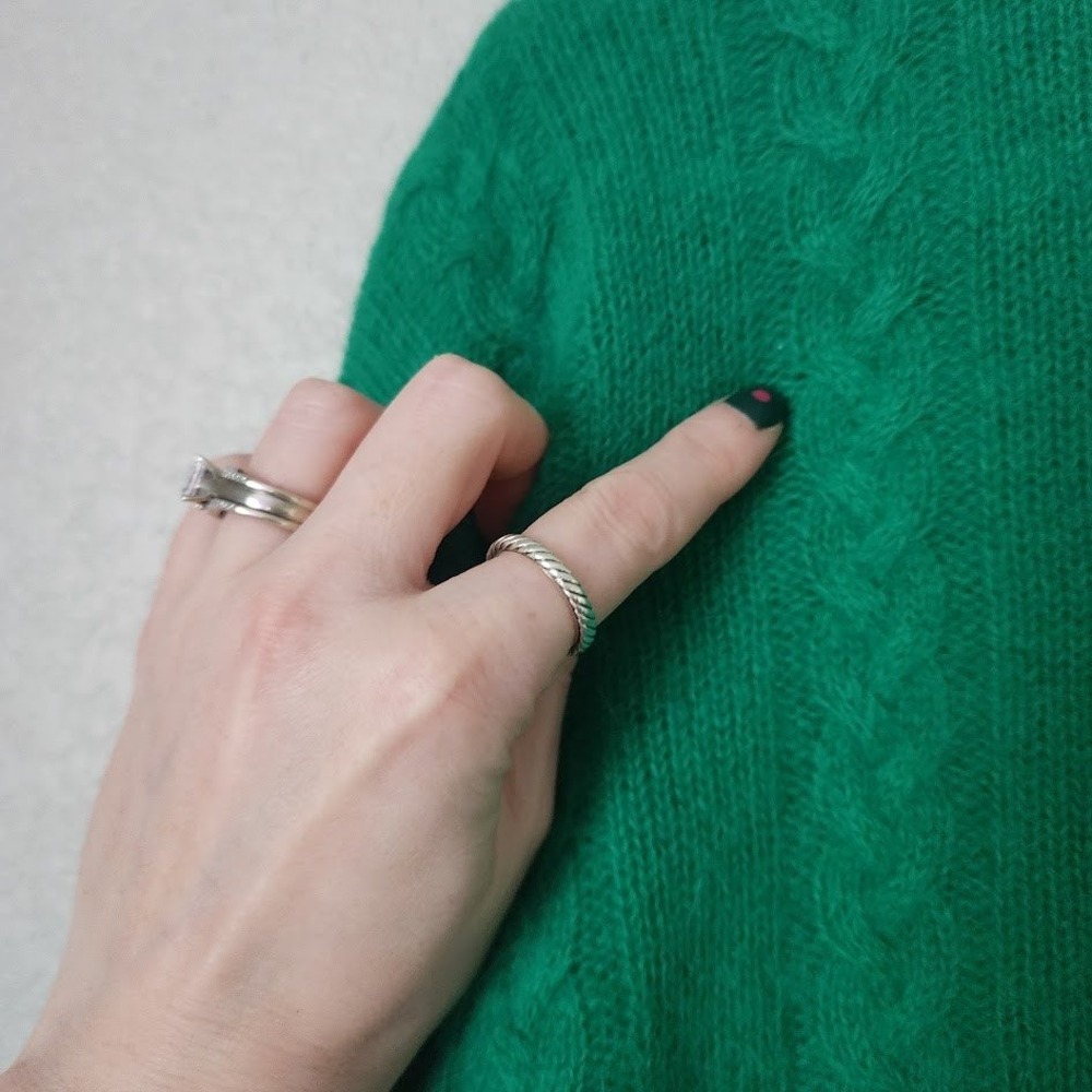 VINTAGE 80s cable knit rabbit hair blend crew neck sweater in kelly green size L - Picture 7 of 10